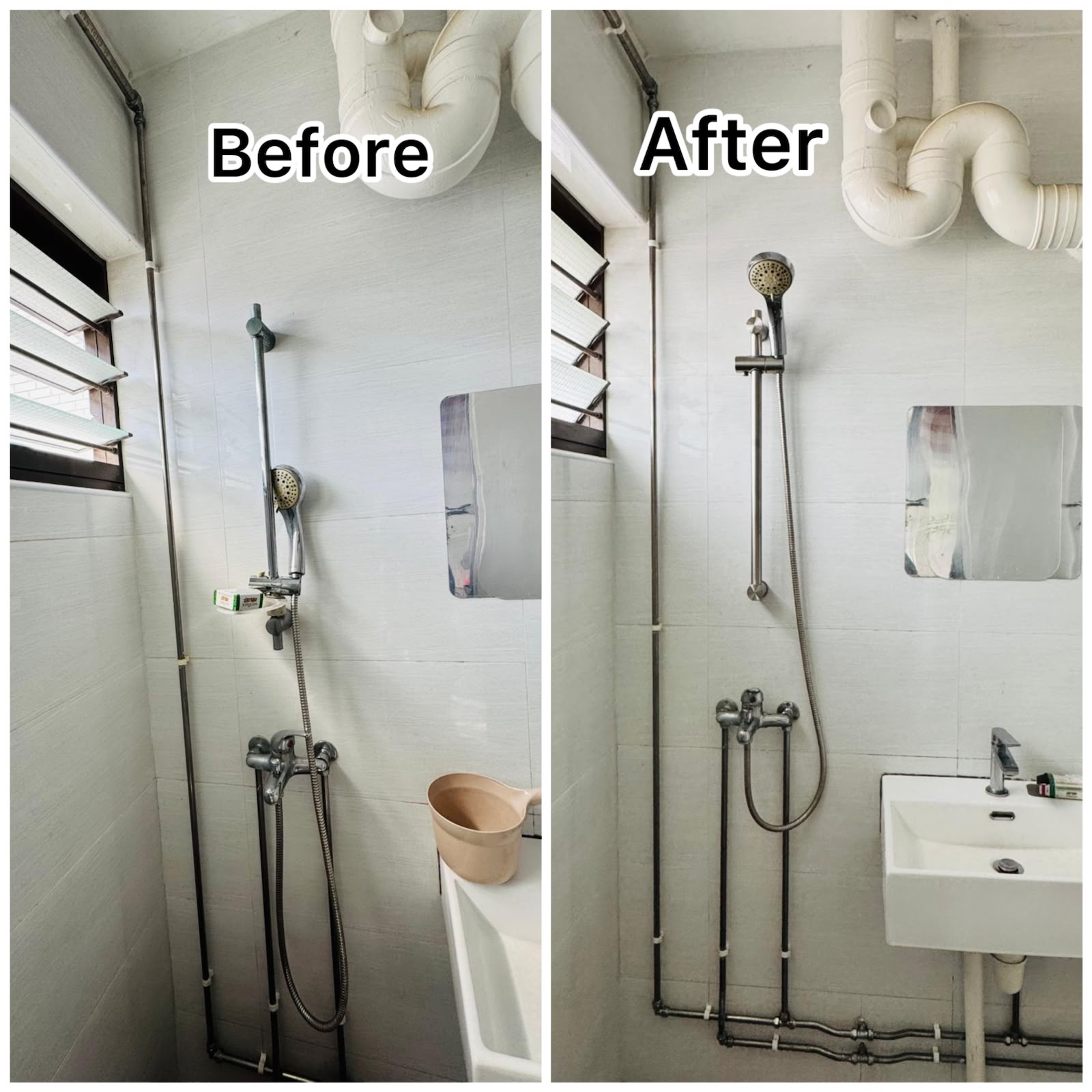 Bathroom Shower Mixer Relocation & Exposed Water Pipe Modification Service in Singapore